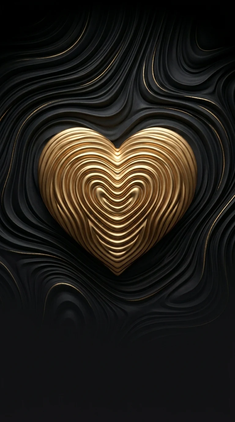 Download Abstract Symmetrical Gold Heart on Textured Black Swirls Wallpaper Wallpaper in 4K UHD Abstract Symmetrical Gold Heart on Textured Black Swirls Wallpaper - Free 8K and 4K mobile Wallpaper Background