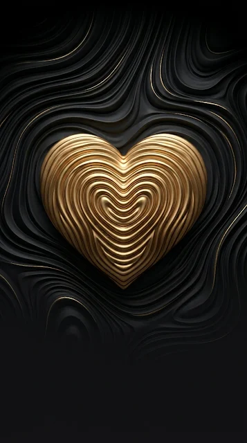 Abstract Symmetrical Gold Heart on Textured Black Swirls Wallpaper - Free 4K & 8K mobile Wallpaper