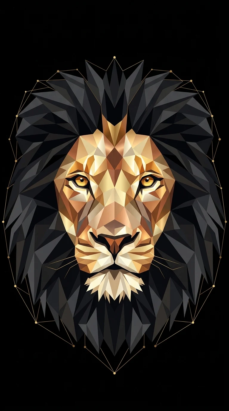Download Abstract Symmetrical Low-Poly Lion Head Graphic on Black Wallpaper in 4K UHD Abstract Symmetrical Low-Poly Lion Head Graphic on Black - Free 8K and 4K mobile Wallpaper Background