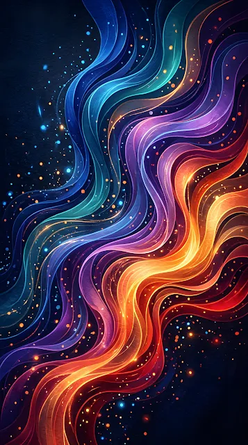 Abstract Textured Wavy Ribbons in Red Orange and Blue - Free mobile Wallpaper