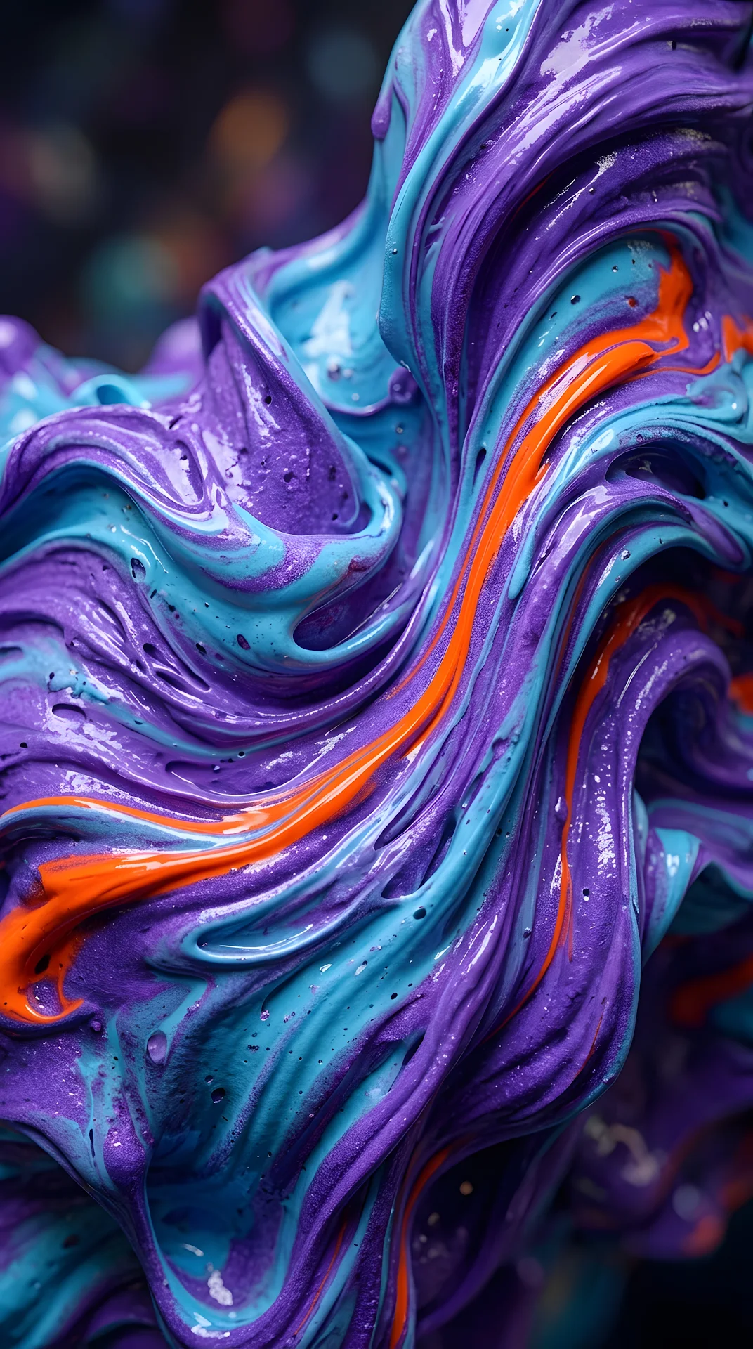 Abstract Thick Liquid Paint Swirl in Violet Cyan and Orange - Free 4K mobile Wallpaper