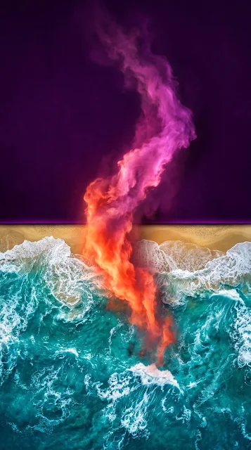 Abstract Top Down Aerial Render of Rainbow Smoke Dividing Water - Free 4K & 8K mobile Wallpaper