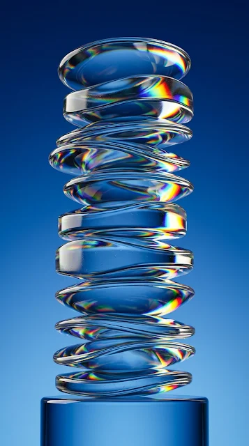 Abstract Tower of Stacked Glass Lenses with Rainbow Refractions - Free 4K & 8K mobile Wallpaper