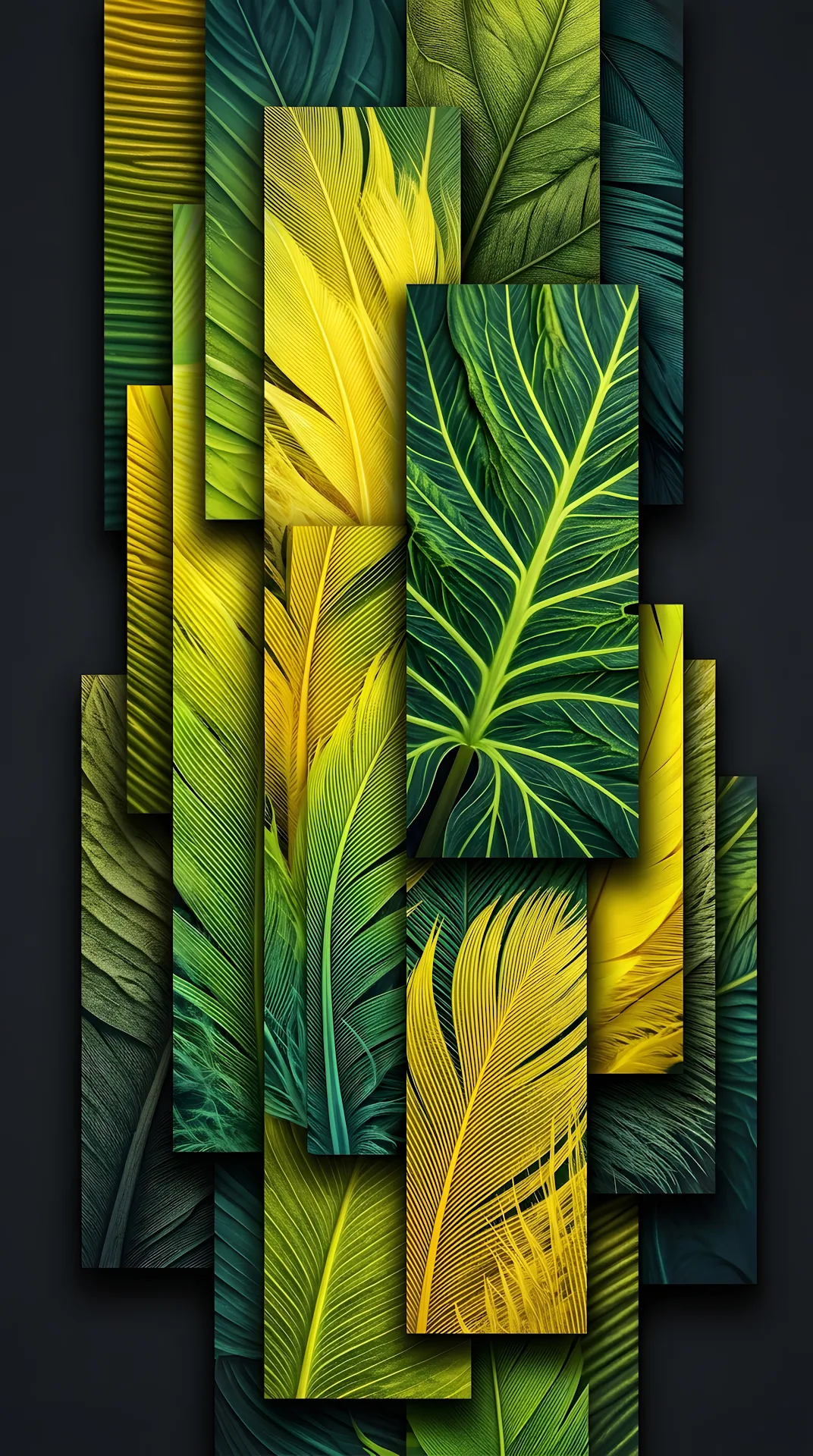 Abstract Vertical Composition of Layered Rectangles with Organic Green and Yellow Textures - Free 4K mobile Wallpaper