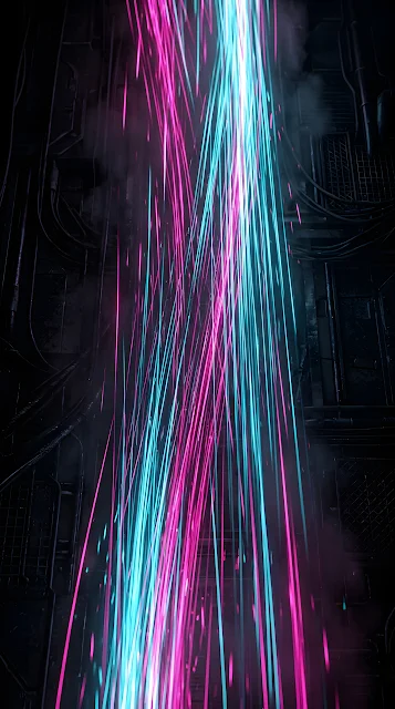 Abstract Vertical Energy Light Streaks on Dark Background with Pink and Blue - Free mobile Wallpaper