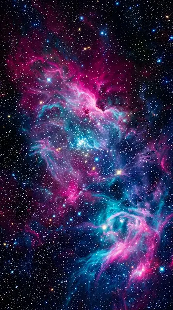 Abstract Vibrant Neon Space Nebula and Stars - Free 4K & 8K mobile Wallpaper