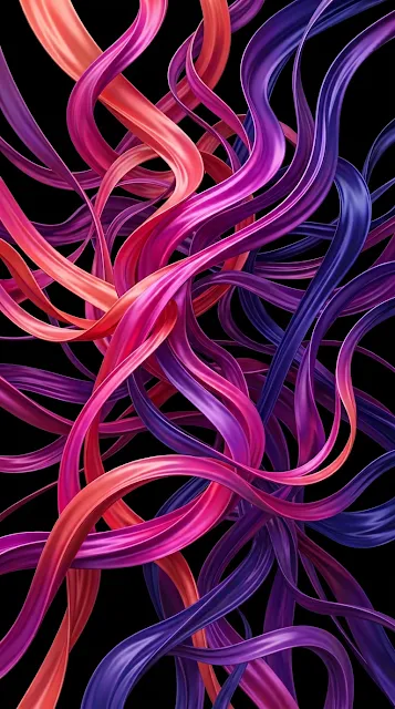 Abstract Vibrant Ribbon Strands on Black Background - Free 4K & 8K mobile Wallpaper