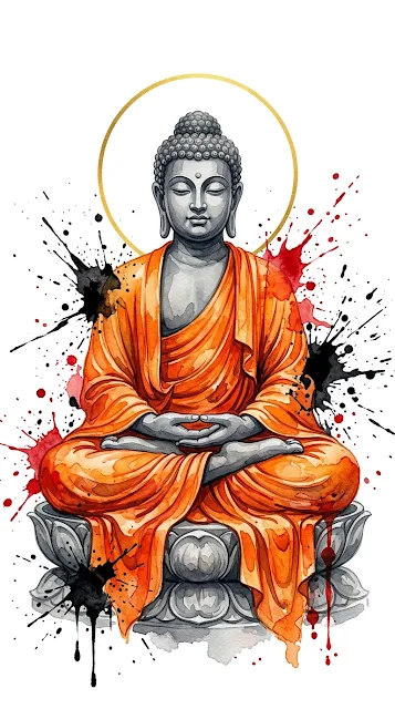 Abstract Watercolor Buddha Statue with Golden Halo - Free 4K & 8K mobile Wallpaper