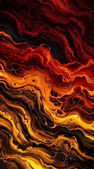 Abstract Waves of Glowing Molten Lava on Black Background - Free 4K & 8K mobile Wallpaper