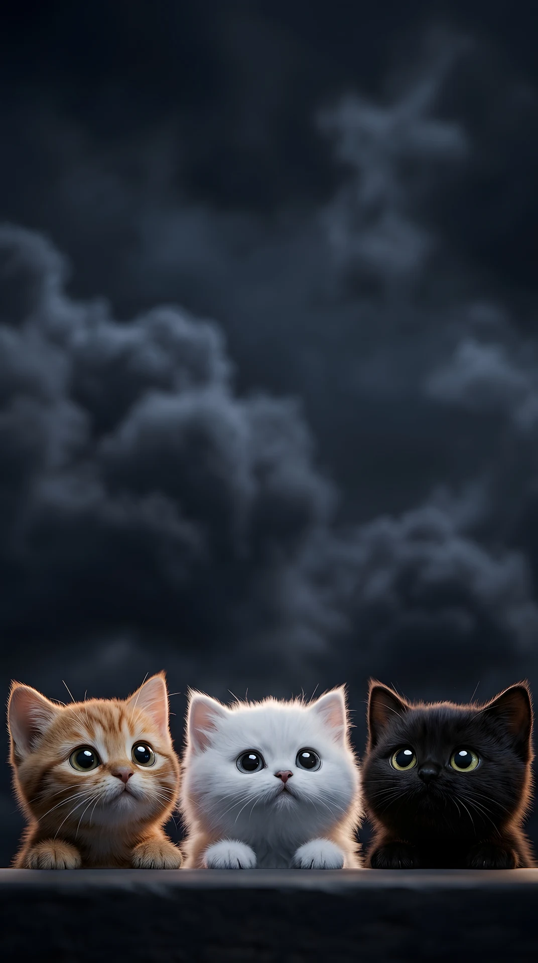 Adorable 3D Render of Three Curious Big-Eyed Kittens - Free 4K mobile Wallpaper