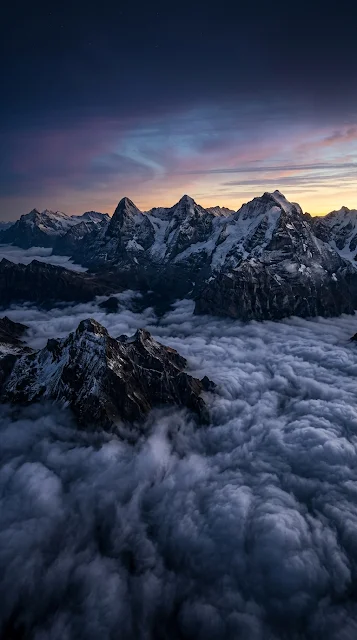 Aerial Alpine Peaks and Fog Sunrise Wallpaper - Free 4K & 8K mobile Wallpaper