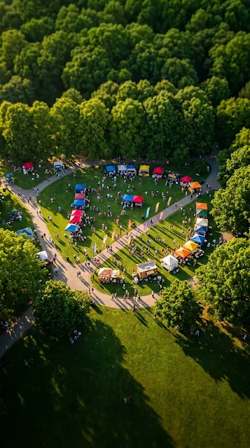 Aerial City Park Festival Warm Sunshine Mobile Wallpaper - Free 4K & 8K mobile Wallpaper