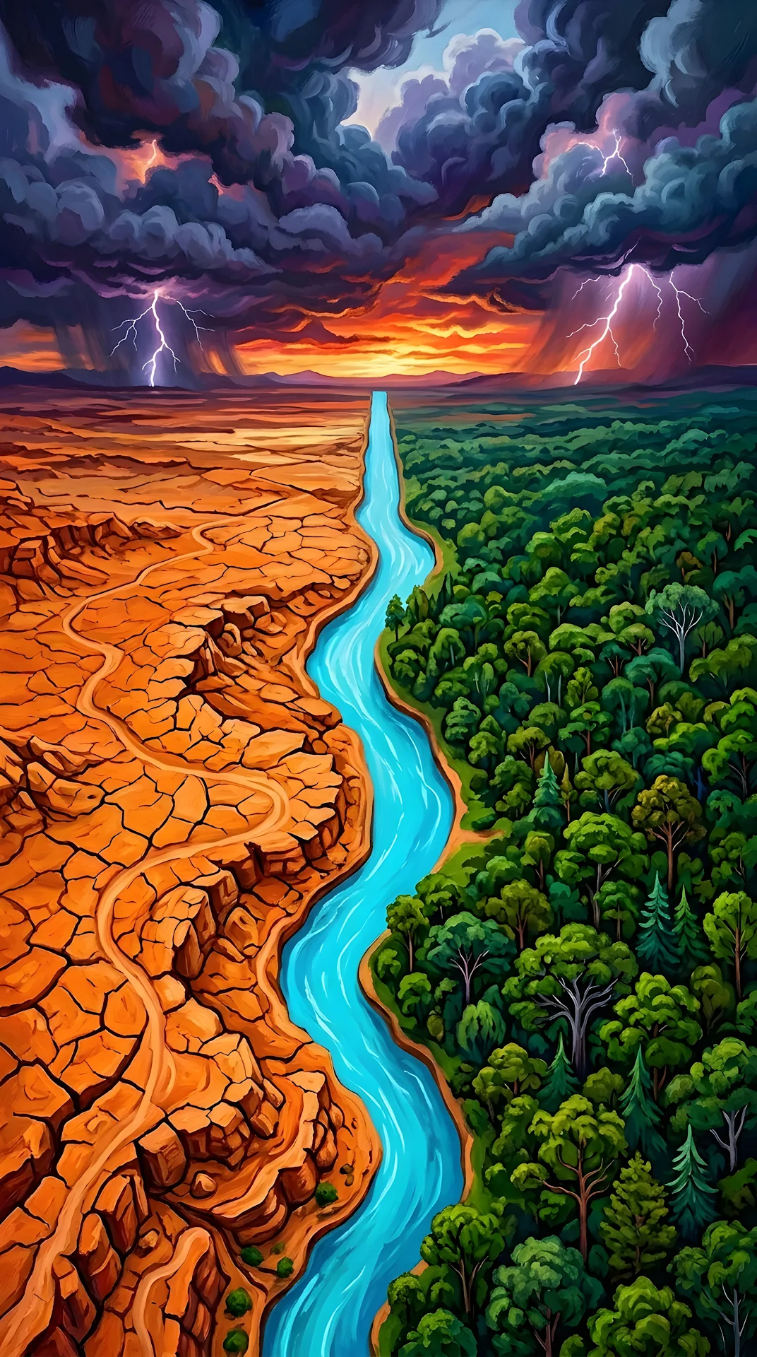 Aerial View of River Dividing Desert and Forest - Free 4K mobile Wallpaper