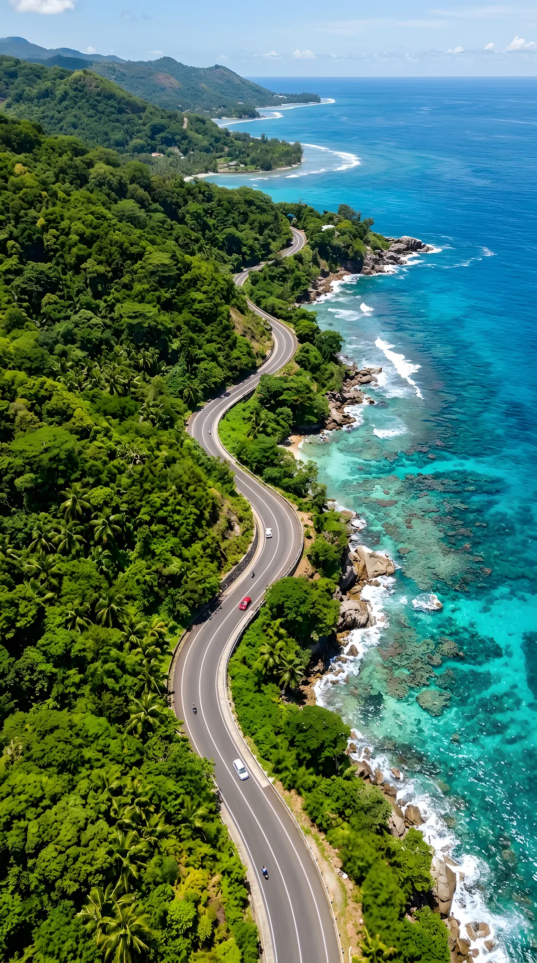 Aerial View Tropical Coastal Road Top-Down - Free 4K mobile Wallpaper