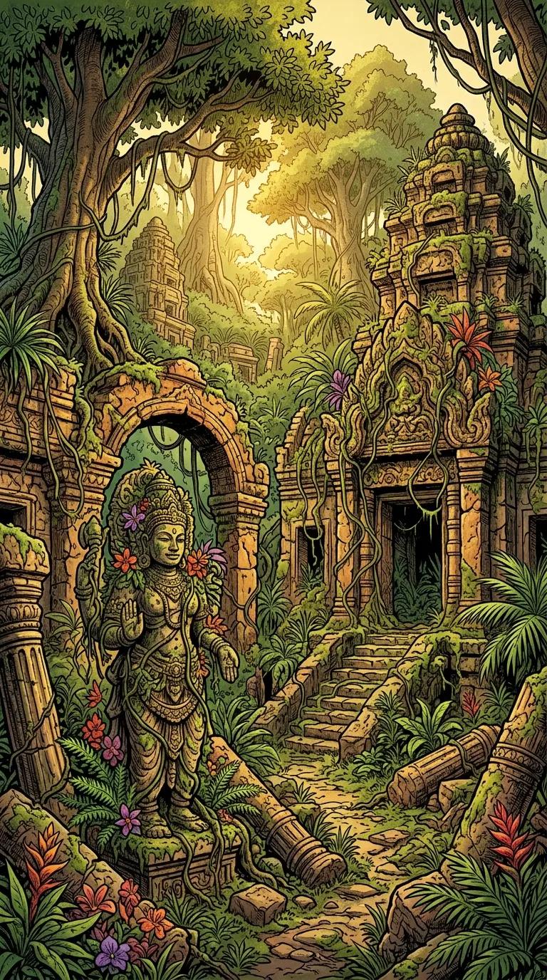 Download Ancient Jungle Ruins with Overgrown Stone Statues and Vines Wallpaper in 4K UHD Ancient Jungle Ruins with Overgrown Stone Statues and Vines - Free 8K and 4K mobile Wallpaper Background