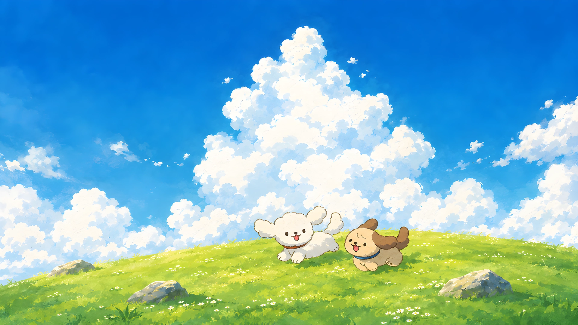 Download Anime Dogs Grassy Hill Cloudscape 4K 4K Wallpaper Anime Dogs Grassy Hill Cloudscape 4K - Free 4K desktop Wallpaper