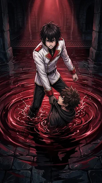Anime Duel Concept in Red Rippled Water - Free 4K & 8K mobile Wallpaper