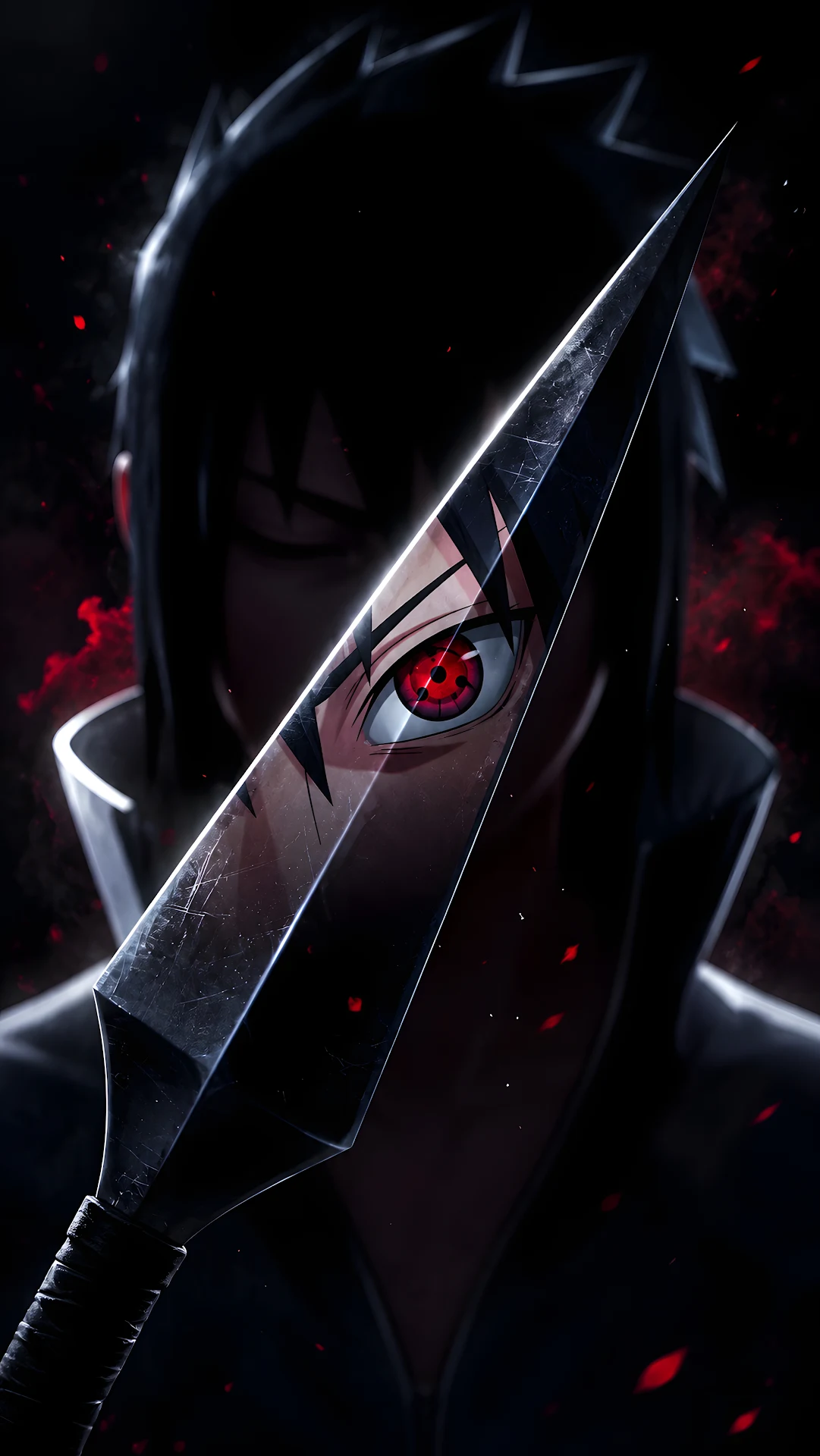 Anime Shadow Warrior Holding Kunai Dagger Red Eye Close Up - Free 4K mobile Wallpaper