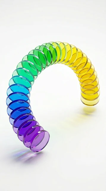 Arc of Rainbow Colored Glass Disks on a White Background - Free 4K & 8K mobile Wallpaper