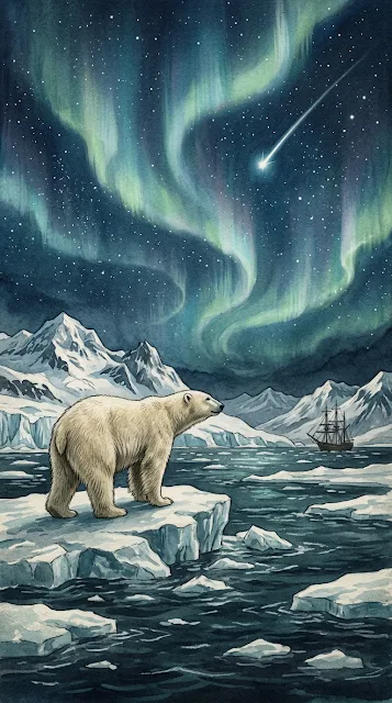 Arctic Twilight with Northern Lights and Polar Bear - Free 4K & 8K mobile Wallpaper