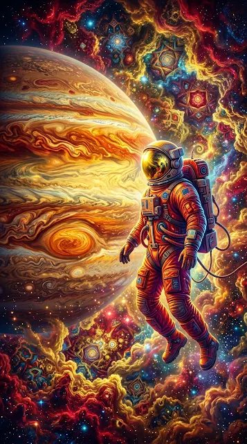 Astronaut Drifting Near a Vibrant Gas Giant Planet - Free 4K & 8K mobile Wallpaper