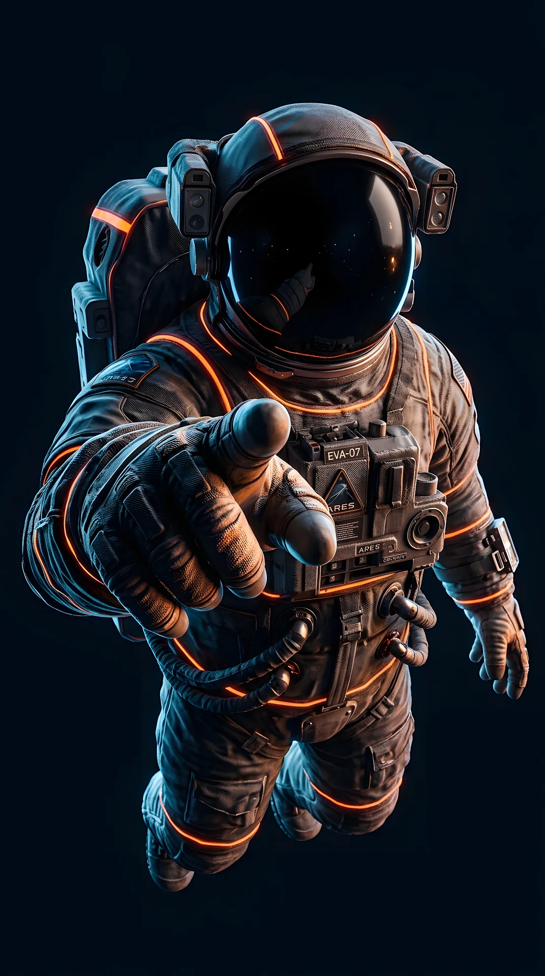 Astronaut Pointing Finger with Glowing Orange Accents - Free 4K mobile Wallpaper