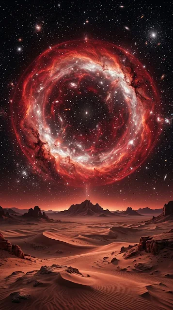 Awe-Inspiring Cosmic Nebula Over Surreal Desert Landscape - Free 4K & 8K mobile Wallpaper