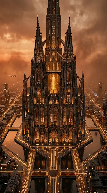 Awe-Inspiring Vertical Cyber-Gothic Citadel Spire Architecture at Dusk - Free 4K & 8K mobile Wallpaper