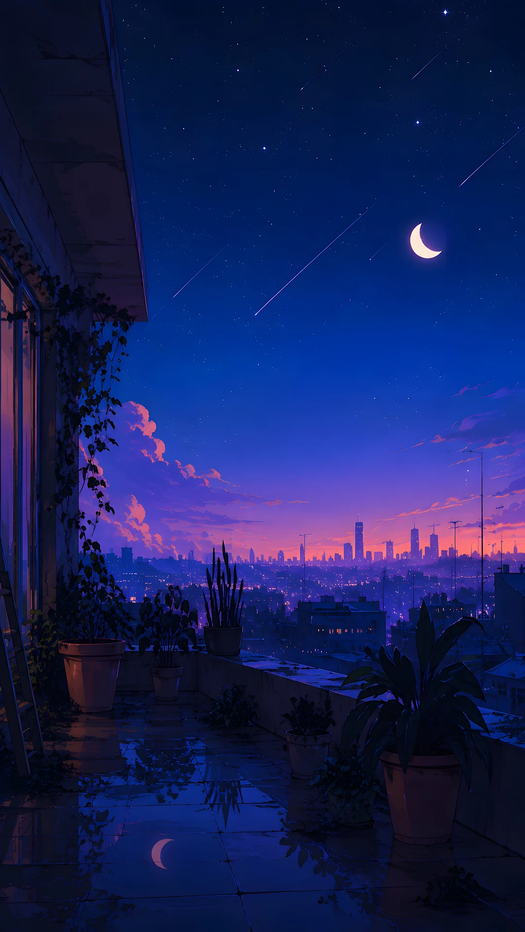 Balcony overview of a glowing city skyline at night - Free 4K mobile Wallpaper