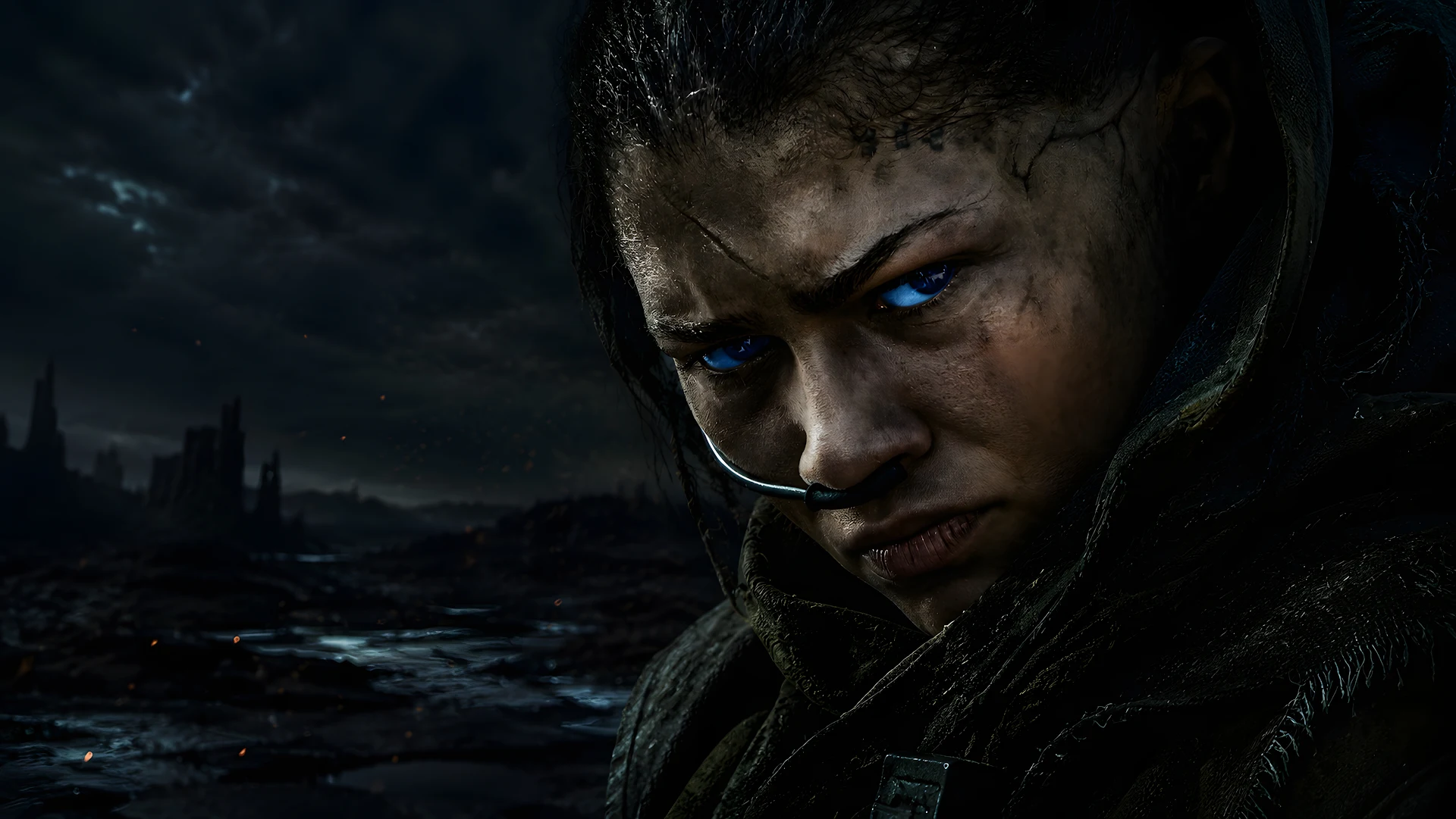 Battle-Worn Futuristic Survivor in a Dark Wasteland - Free 4K desktop Wallpaper