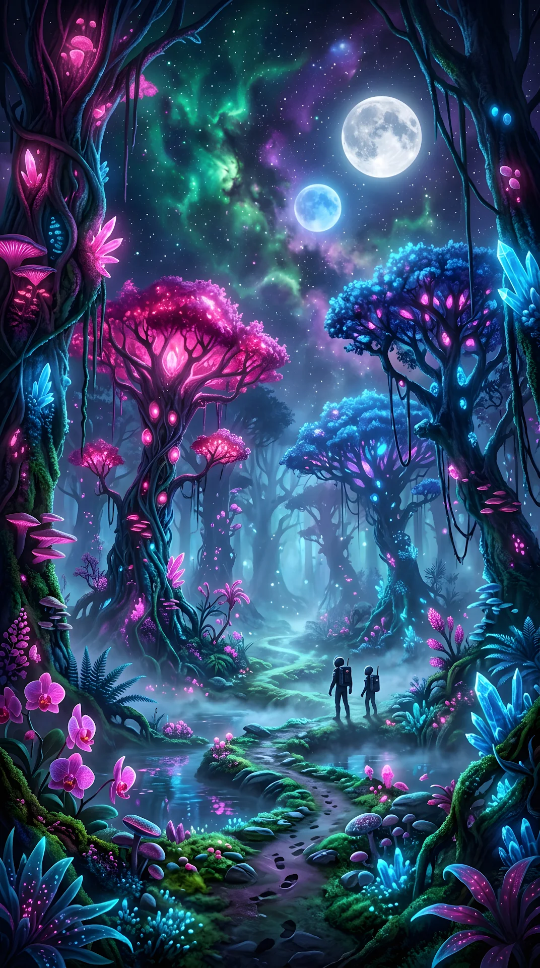 Bioluminescent Alien Forest Fantasy Landscape - Free 4K mobile Wallpaper