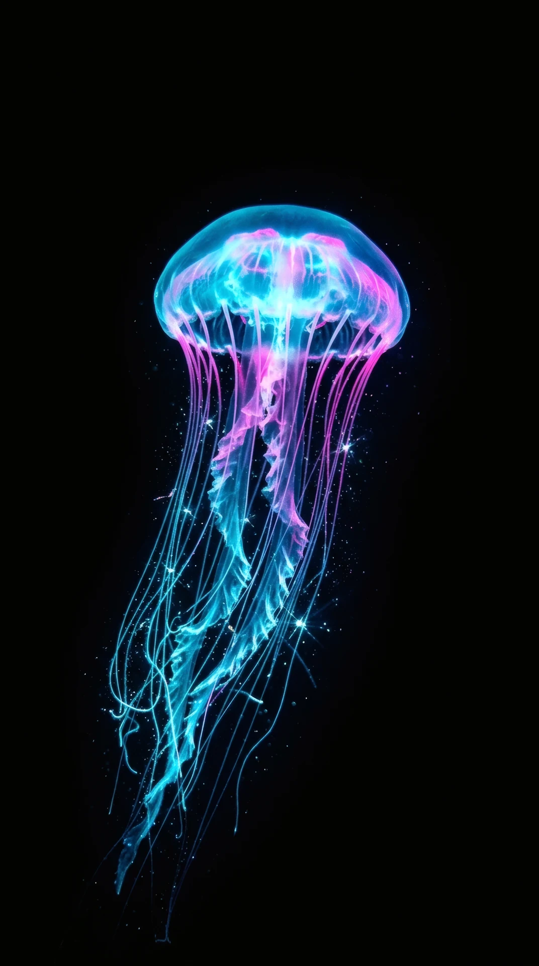 Bioluminescent Deep Sea Jellyfish True Black AMOLED 4K Wallpaper - Free 4K mobile Wallpaper