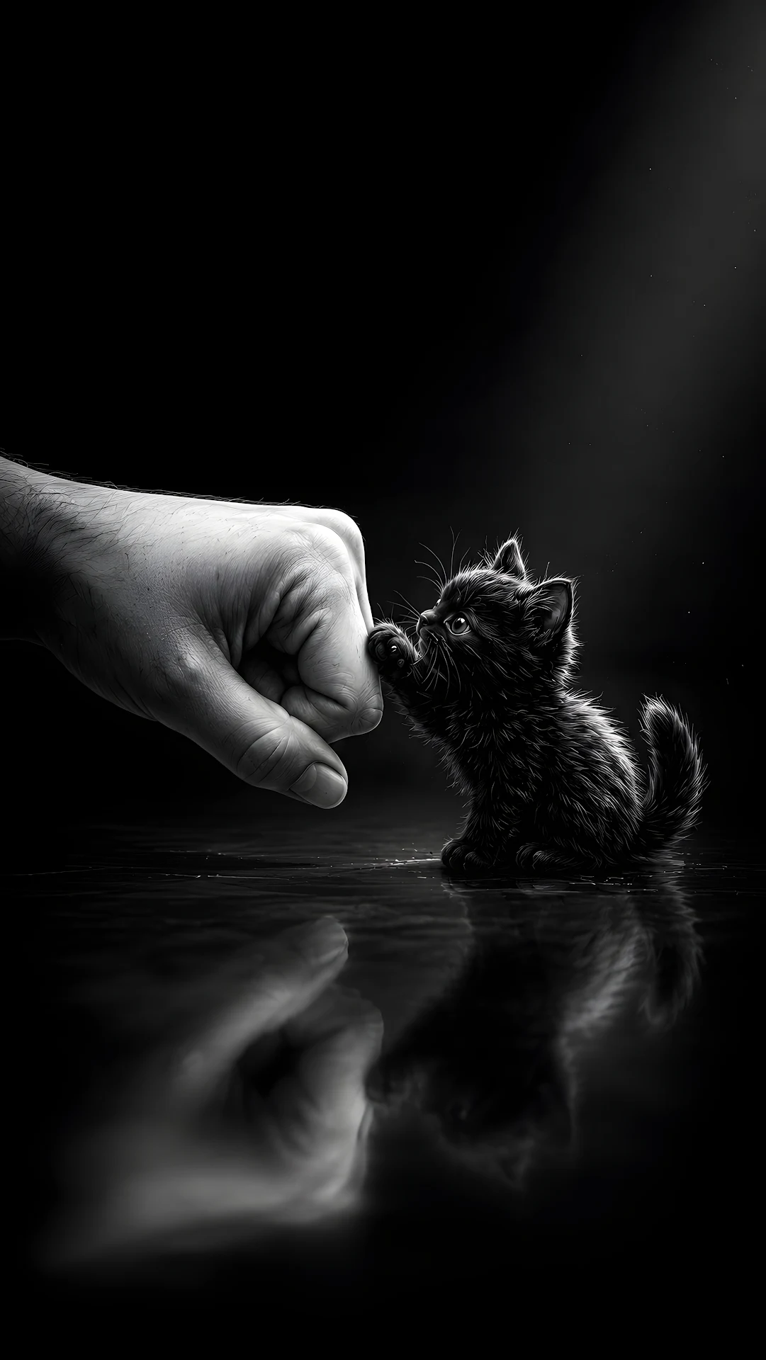 Black Kitten Fist Bump with Human Hand Trust Concept - Free 4K mobile Wallpaper