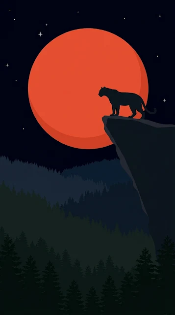 Black Panther Silhouette on Cliff Under Red Blood Moon - Free 4K & 8K mobile Wallpaper