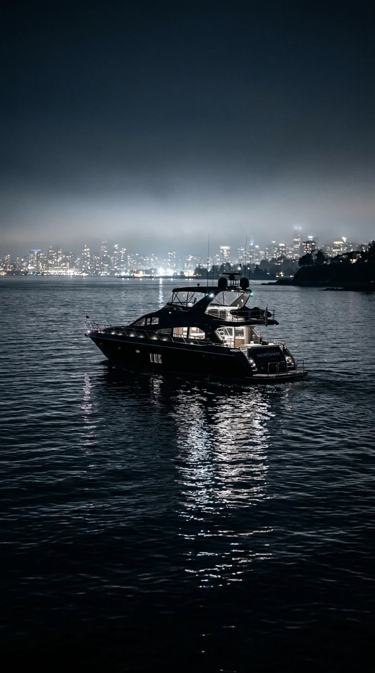 Download Black Yacht in Calm Midnight Waters with Fog Wallpaper Wallpaper in 4K UHD Black Yacht in Calm Midnight Waters with Fog Wallpaper - Free 8K and 4K mobile Wallpaper Background