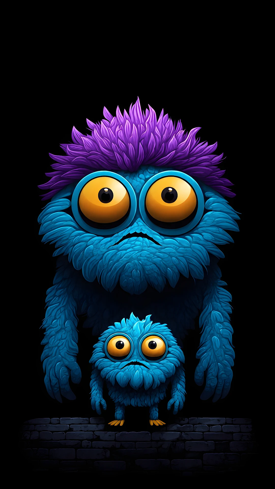 Blue Furry Monsters on Dark Stage - Free 4K mobile Wallpaper