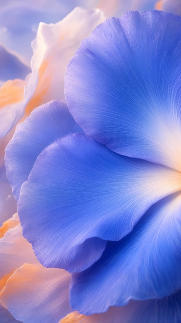 Macro view of layered blue and purple flower petals showing fine linear vein textures.