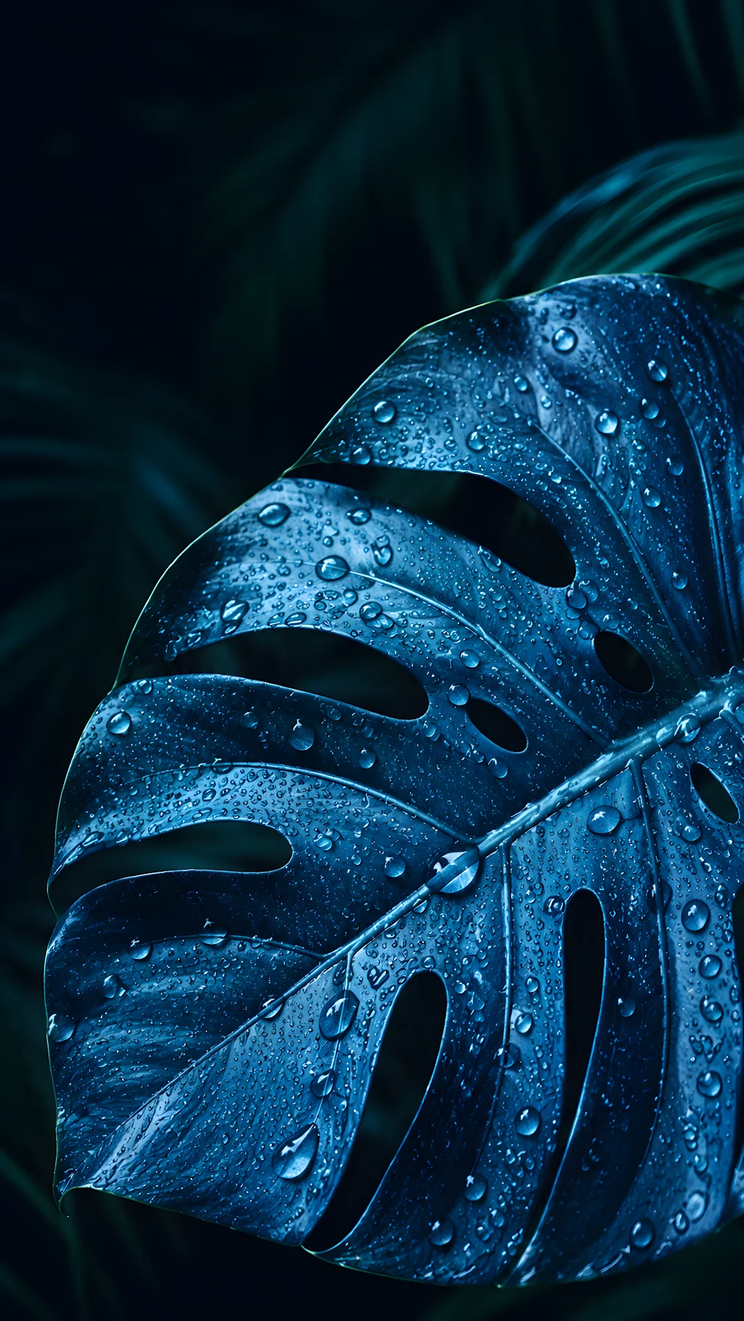 Blue Monstera Leaf Covered With Clear Rain Droplets - Free 4K mobile Wallpaper