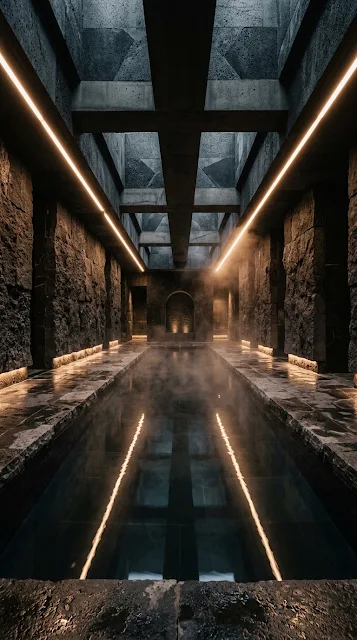 Brutalist Luxury Spa Pool Dark Volcanic Stone Wallpaper - Free 4K & 8K mobile Wallpaper