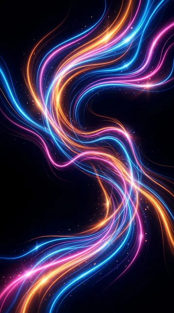 Cascade of Glowing Multicolored Light Streams on Midnight Black - Free 4K & 8K mobile Wallpaper