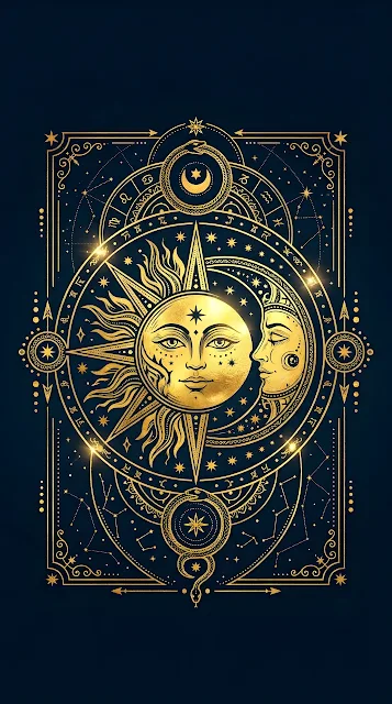 Celestial Gold Sun Moon Tarot Style Wallpaper - Free mobile Wallpaper