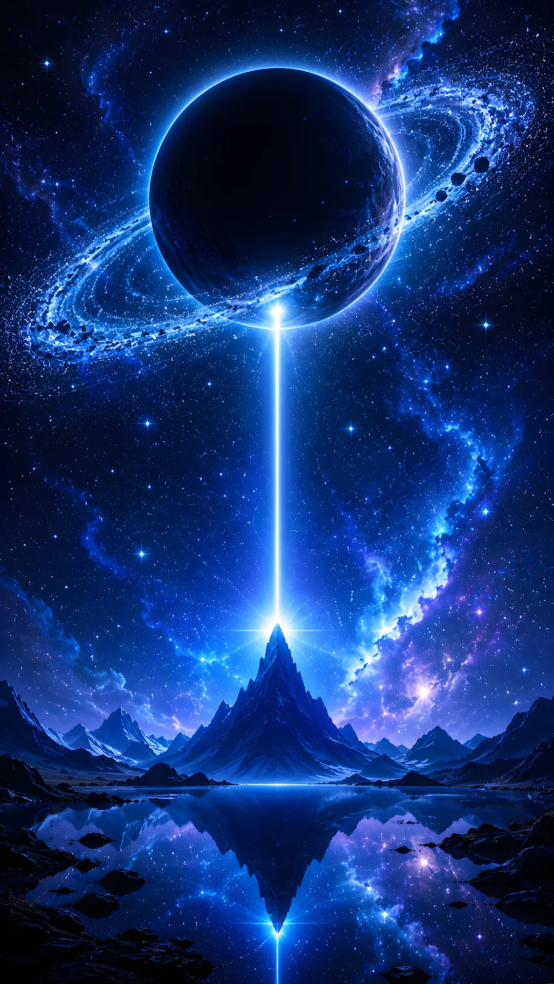 Celestial portal glowing on a dark mountain under starry sky - Free 4K mobile Wallpaper