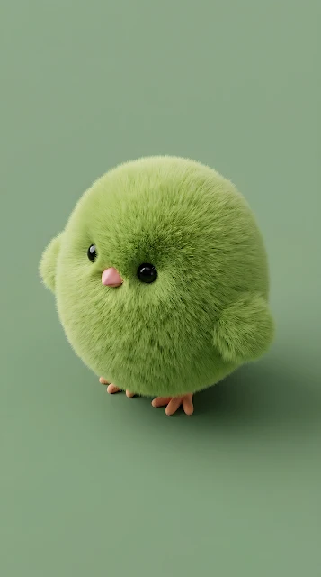 CGI 3D Render of an Extremely Fluffy and Round Green Bird Character - Free mobile Wallpaper