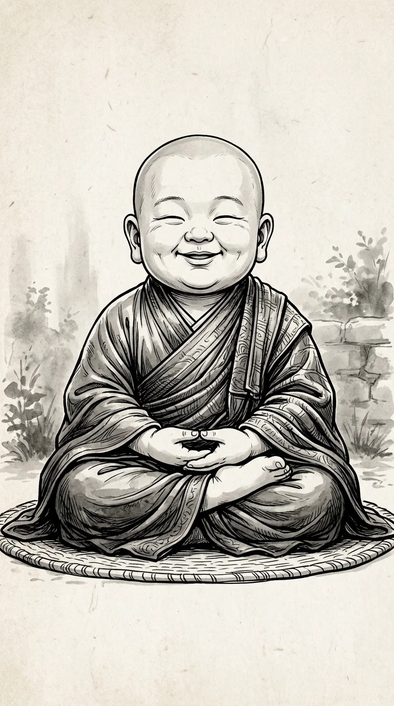 Download Cheerful Baby Monk Meditating in Greyscale Digital Ink Style Wallpaper in 4K UHD Cheerful Baby Monk Meditating in Greyscale Digital Ink Style - Free 8K and 4K mobile Wallpaper Background