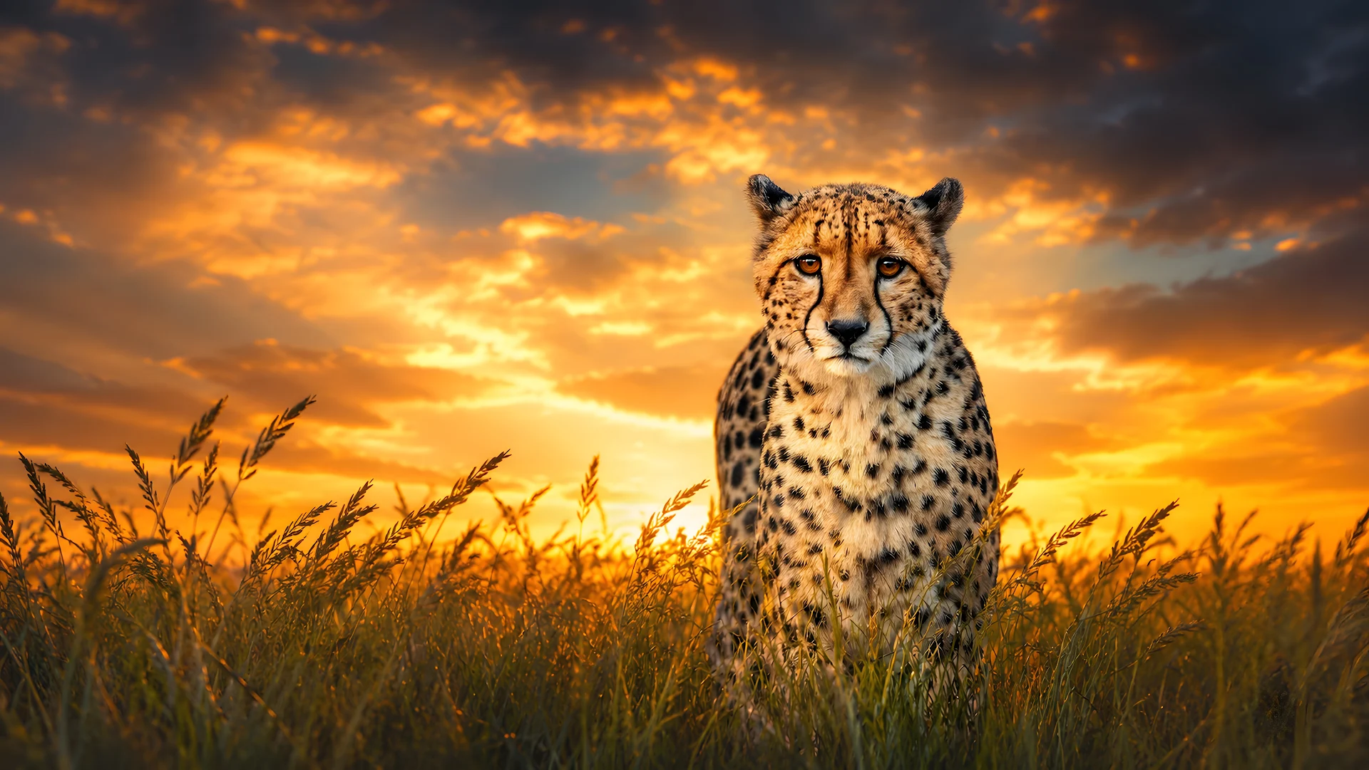 Cheetah Resting Beneath a Dramatic Sunset Sky - Free 4K desktop Wallpaper
