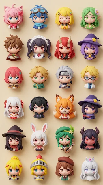 Chibi Anime Character Heads Grid Mobile Wallpaper - Free 4K & 8K mobile Wallpaper