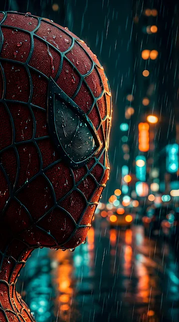 Cinematic Close-up of a Masked Superhero in the Rain at Night - Free mobile Wallpaper