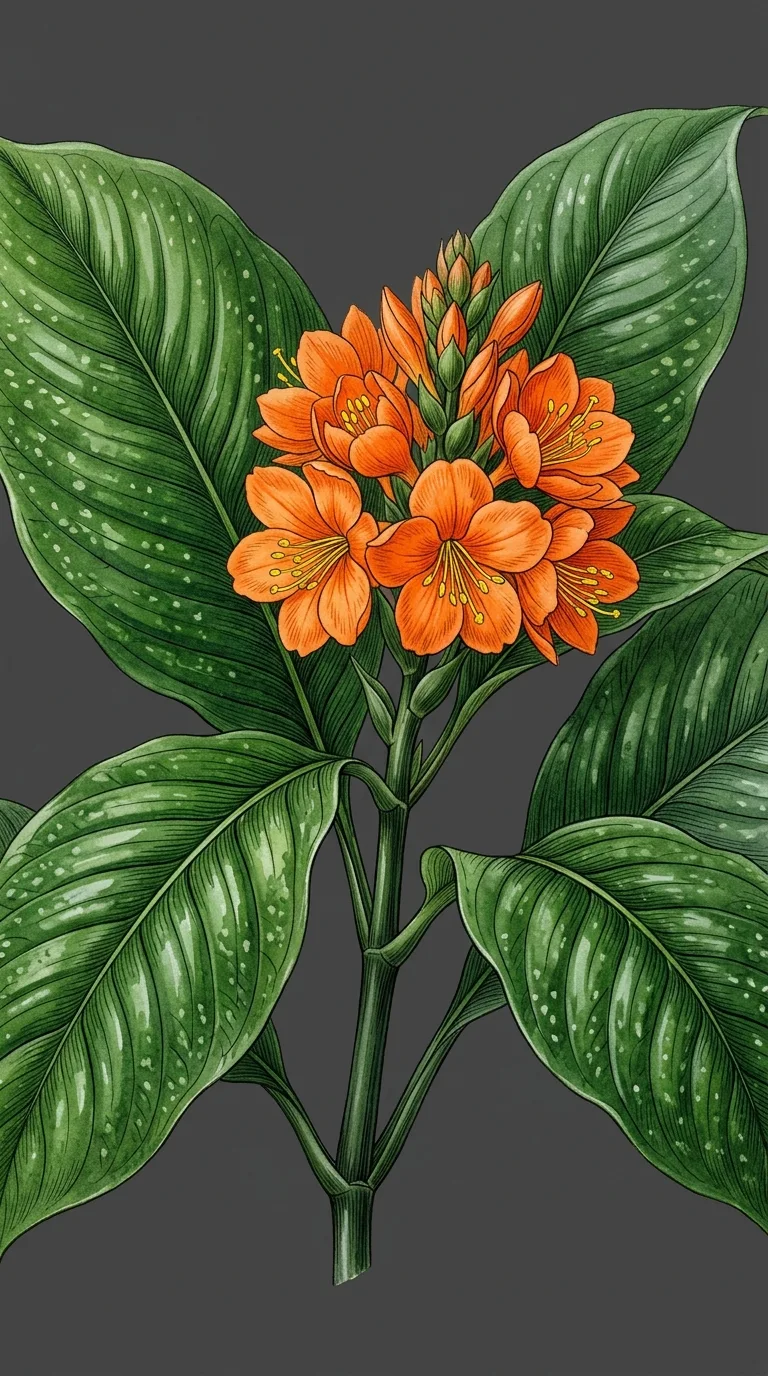 Download Classic Botanical Art with Tropical Green Leaves and Orange Flowers Wallpaper in 4K UHD Classic Botanical Art with Tropical Green Leaves and Orange Flowers - Free 8K and 4K mobile Wallpaper Background