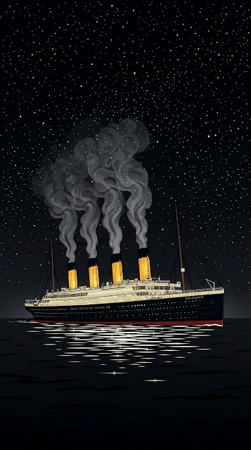 Classic Four Funnel Ocean Liner Sailing under Starry Night Sky - Free 4K & 8K mobile Wallpaper