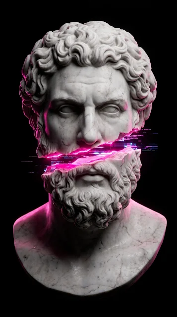 Classical Marble Bust with Digital Glitch and Neon Accents - Free 4K & 8K mobile Wallpaper